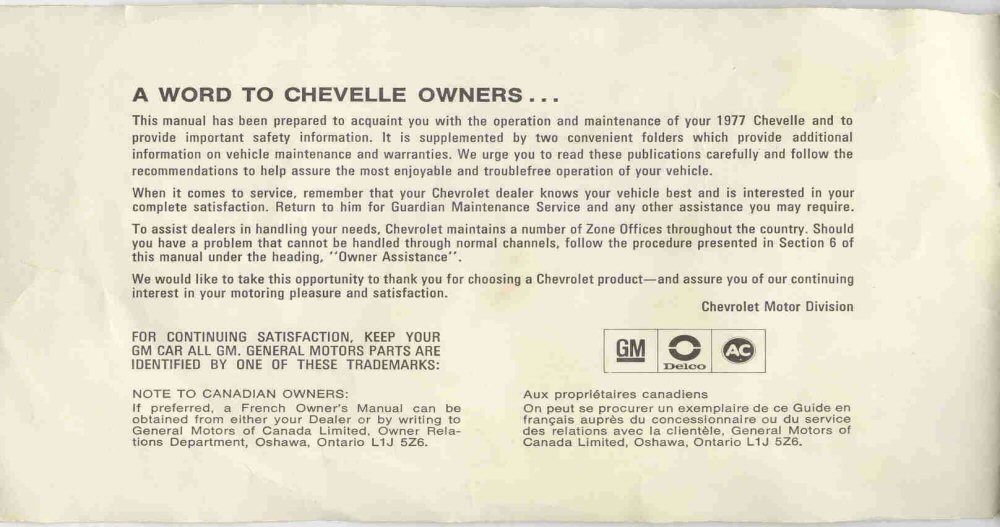 1977 Chev Chevelle Owners Manual Page 113